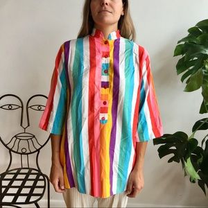 Vintage Catherine Ogust rainbow stripe blouse